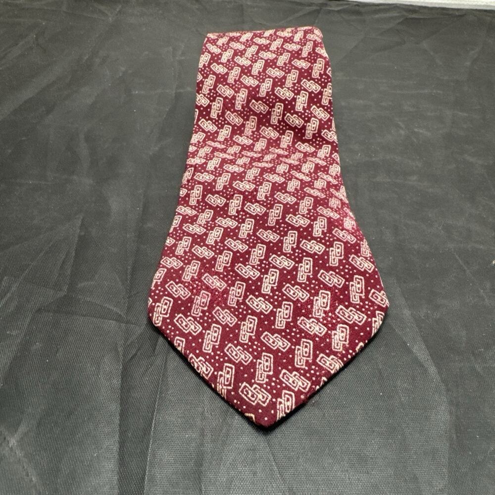 Vintage Giorgio Armani Cravatte Silk Tie Burgundy Red Medallion Geometric Italy